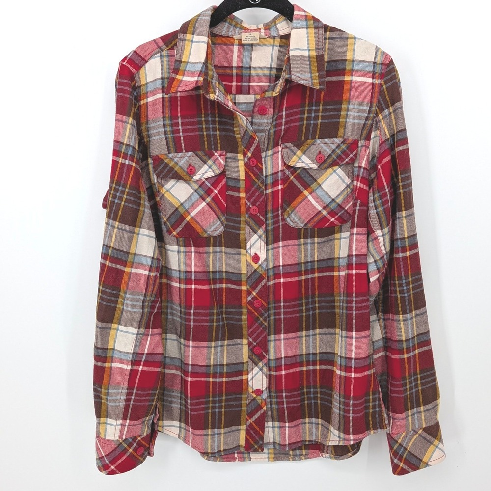 Duluth Flannel Button Down Shirt Women Small Red Plaid Long Sleeve Gorpcore Top